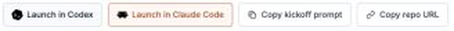 Task launch controls for Codex and Claude Code, with an option to copy the kickoff prompt